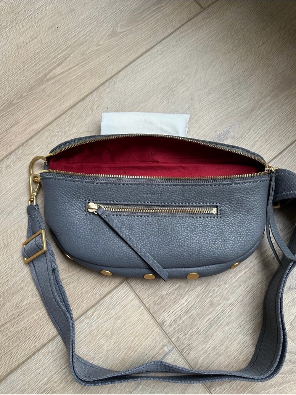 🆕 ✨HAMMITT Charles Medium Sonnet Grey Leather Brushed Gold Crossbody Bag - Picture 9 of 11